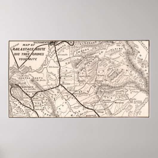 Vintage Map of Yosemite 1876 Poster (Voorkant)