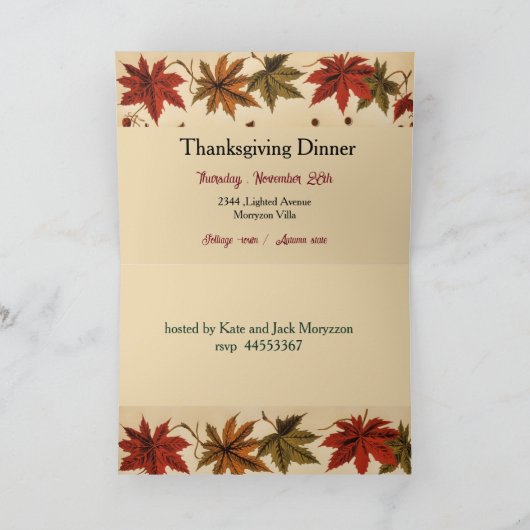 vintage maple leaves - Thanksgiving invitation Kaart (Binnen)