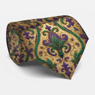 Vintage Mardi Gras Groen Paars Goud Fleur De Lis Stropdas