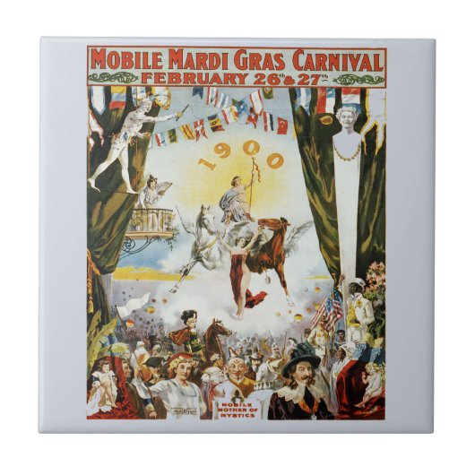 Vintage Mardi Gras Poster Tegeltje (Voorkant)