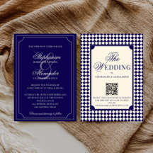 Vintage Marine Gestreept Old Money QR Code Trouwda