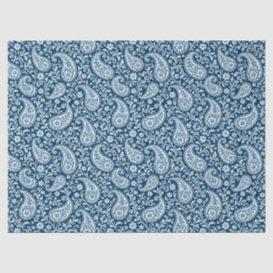 Vintage marineblauw en wit bloemmotief paisley tissuepapier