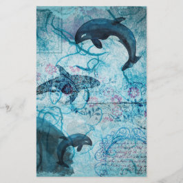 Vintage marineblauw oceaandleven decoupage plakboe