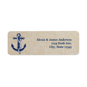 Vintage marineblauwe nautische anker adreslabels etiket