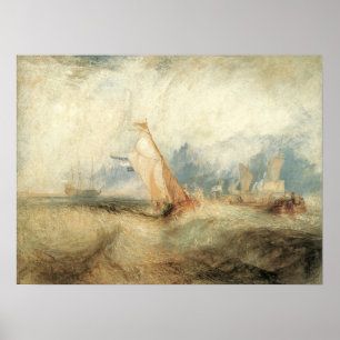 Vintage maritiem schip zeelandschap door Joseph Tu Poster