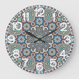 Vintage Marokkaans Geometrisch Blauw & Turquoise B Grote Klok