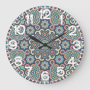 Vintage Marokkaans Geometrisch Blauw & Turquoise B Grote Klok