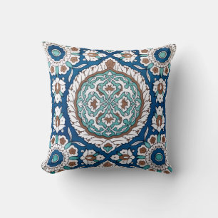 Vintage Marokkaans turquoise & blauwe bloempatroon Kussen