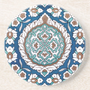 Vintage Marokkaans turquoise & blauwe bloempatroon Zandsteen Onderzetter