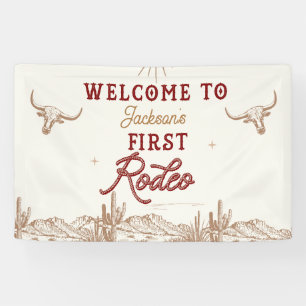 Vintage Maroon First Rodeo 1e Verjaardag Banner
