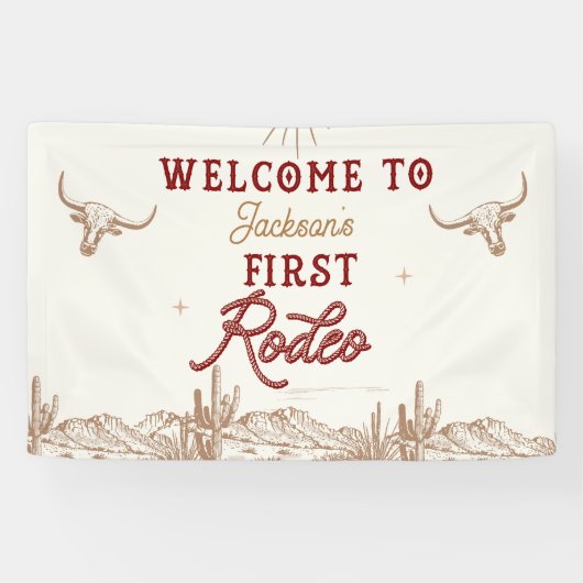 Vintage Maroon First Rodeo 1e Verjaardag Banner (Horizontaal)