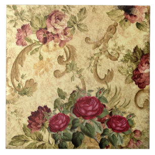 Vintage Maroon Roze Gouden Tapijt  Tegeltje