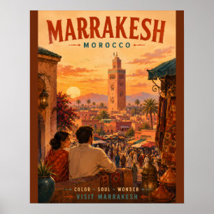Vintage Marrakesh Marokko Reisillustratie met Poster
