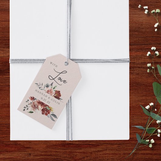 Vintage Marsala Blush Pewter Floral Cadeaulabel