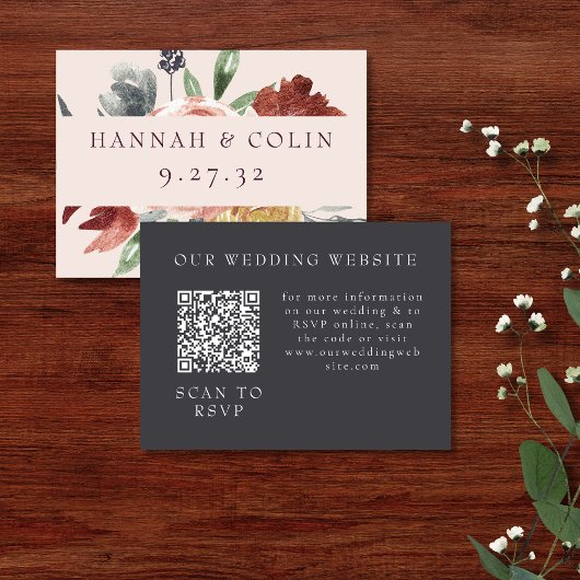 Vintage Marsala Blush Pewter Floral Informatiekaartje