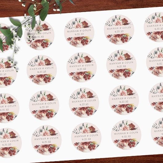 Vintage Marsala Blush Pewter Floral Ronde Sticker