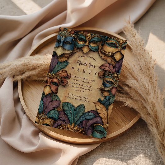 Vintage Masked Mardi Gras Masquerade Kaart