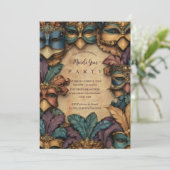 Vintage Masked Mardi Gras Masquerade Kaart (Staand voorkant)