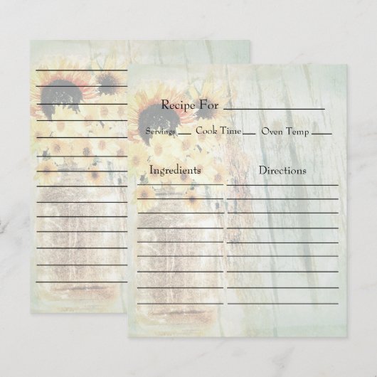 Vintage Mason Jar with Sunflowers Recipe Cards (Voorkant / Achterkant)