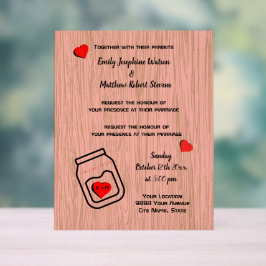 Vintage mason jar wood grain theme wedding acryl bord