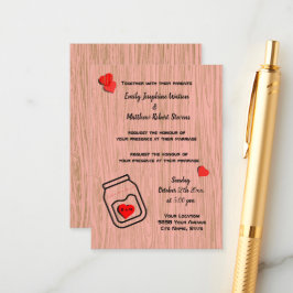 Vintage mason jar wood grain theme wedding informatiekaartje