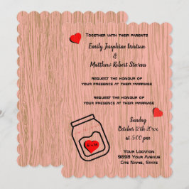 Vintage mason jar wood grain theme wedding kaart