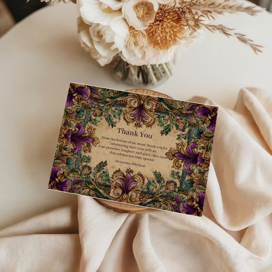 Vintage Masquerade Mardi Gras Elegance Bedankkaart