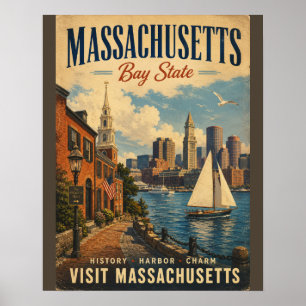 Vintage Massachusetts Bay State Reisposter met Poster