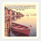 Vintage Massachusetts Vierkante Sticker (Voorkant)