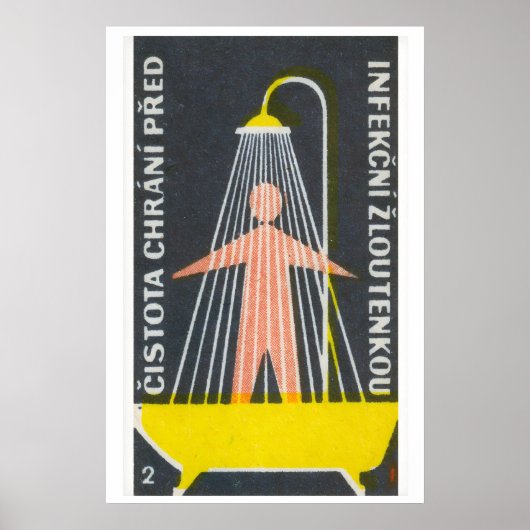 Vintage Matchbox Print Persoon onder douche, Tsjec (Voorkant)
