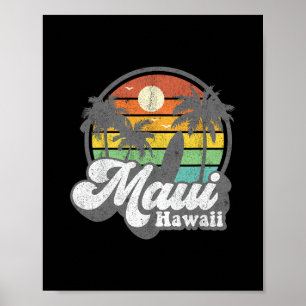 Vintage Maui Hawaï Hawaïaanse Strand Surfen 70's T Poster
