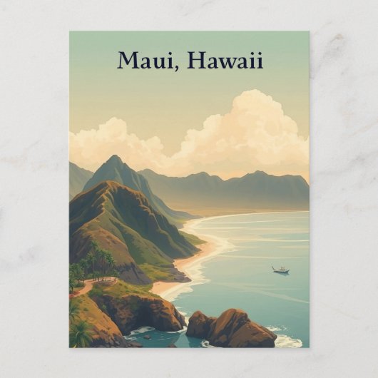 Vintage Maui, Hawaii Travel Illustration Briefkaart (Voorkant)