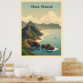 Vintage Maui, Hawaii Travel Illustration Poster (Keuken)