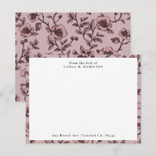 Vintage Mauve Botanische Bloem van Mijn Bureau Notitiekaartje