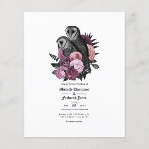 Vintage Mauve Uilen Gotische Trouw Uitnodiging Flyer