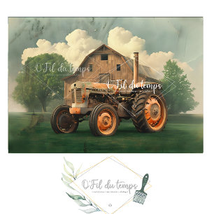 Vintage McCormick-Deering Tractor And Old Barn Tissuepapier