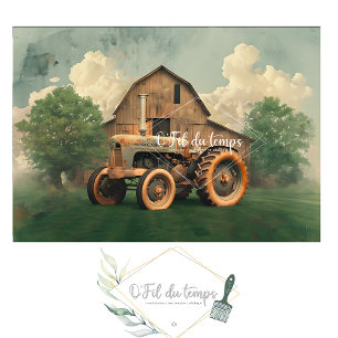 Vintage McCormick-Deering Tractor And Old Barn Tissuepapier