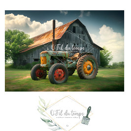 Vintage McCormick-Deering Tractor And Old Barn Tissuepapier