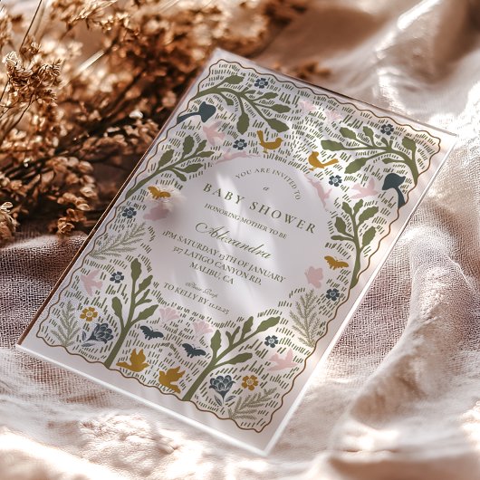 Vintage Meadow Folk Baby Shower Acryl Uitnodigingen