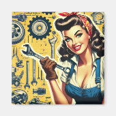 Vintage Mechanic Pin-up Magneet (Voorkant)
