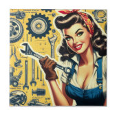 Vintage Mechanic Pin-up Tegeltje (Voorkant)