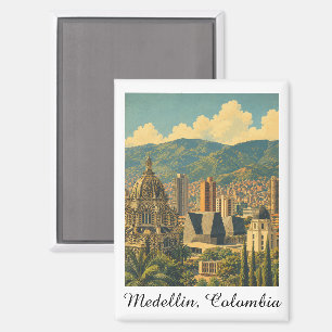 Vintage Medellín Colombia Stadslandschap Reizen Magneet