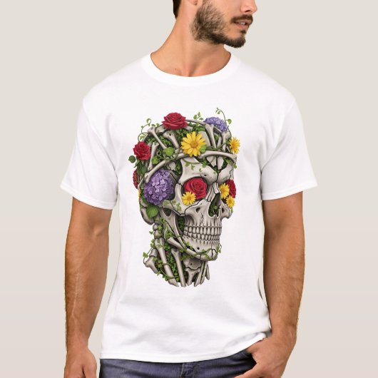 Vintage medical anatomy skull flower  t-shirt (Voorkant)
