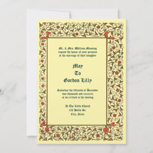 Vintage Medieval Style Floral Vine Wedding Kaart (Voorkant)