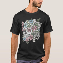 Vintage medische anatomie schedel bloem t-shirt