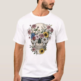 Vintage medische anatomie schedel bloem t-shirt