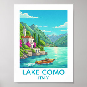 Vintage Meer van Como Italië Reisillustratie Poster