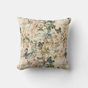Vintage Meerdere Vlinders en Bloemen Kussen