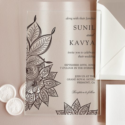 Vintage Mehendi Henna Indian Wedding Invitation Acryl Uitnodigingen