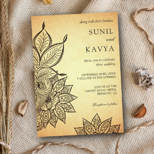 Vintage Mehendi Henna Indian Wedding Invitation Kaart